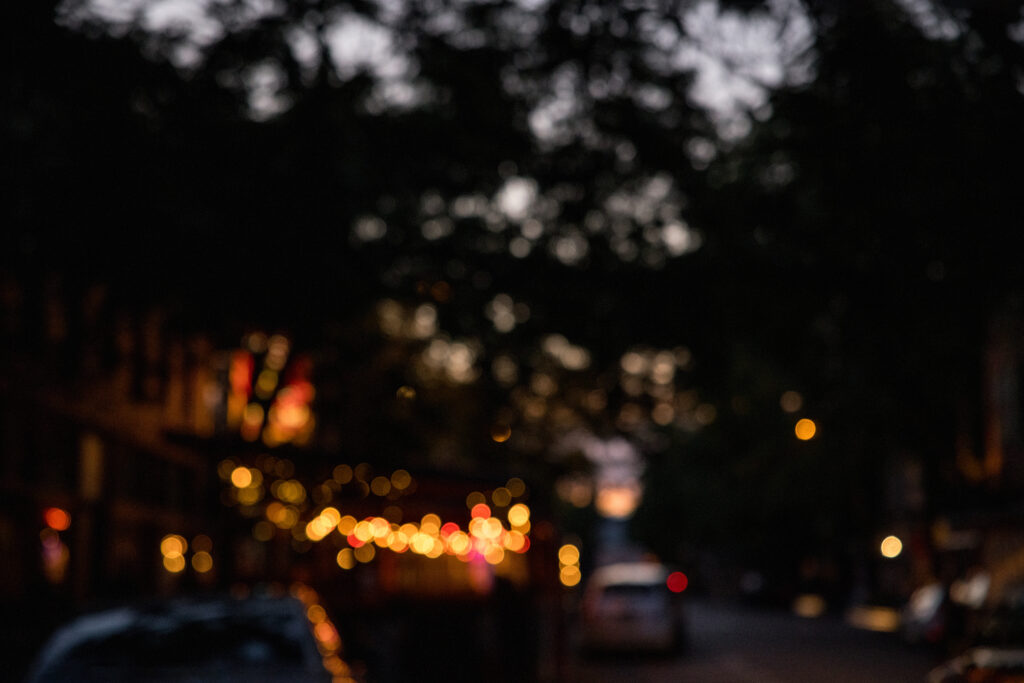 abstract close-up of city lights at night